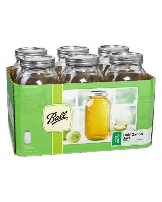 6 x Half Gallon 64oz Wide Mouth Jar and Lid Ball Mason