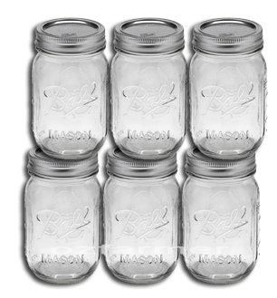 6 x Pint REGULAR Mouth Jars and Lids BPA Free Ball Mason