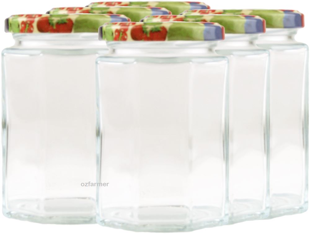 270ml Octagonal Rex Jars with Fruit Pattern Lids - Pack of 6